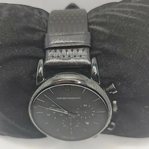 ARMANI AR1737 Men's Black Leather ​Analog Dial Quartz Genuine Wrist Watch BC565